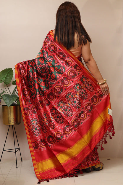 Multicolor Digital Printed Patola Design Silk Saree - Luxurion World
