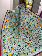Blue Hand Embroidered Phulkari Chanderi Silk Saree - Luxurion World