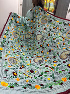 Blue Hand Embroidered Phulkari Chanderi Silk Saree - Luxurion World