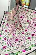 Peach Hand Embroidered Phulkari Chanderi Silk Saree - Luxurion World