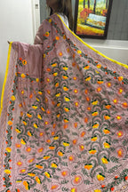 Peach Hand Embroidered Phulkari Chanderi Silk Saree - Luxurion World