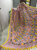 Peach Hand Embroidered Phulkari Chanderi Silk Saree - Luxurion World