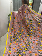 Peach Hand Embroidered Phulkari Chanderi Silk Saree - Luxurion World