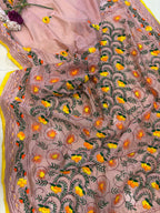 Peach Hand Embroidered Phulkari Chanderi Silk Saree - Luxurion World