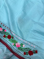 Blue Hand Embroidered Phulkari Chanderi Silk Saree - Luxurion World