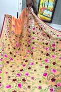 Orange Hand Embroidered Phulkari Chanderi Silk Saree - Luxurion World