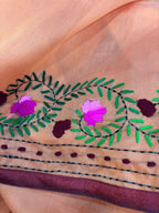 Orange Hand Embroidered Phulkari Chanderi Silk Saree - Luxurion World