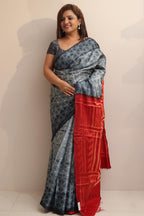 Elegant Grey Shibori Tussar Silk Saree - Luxurion World