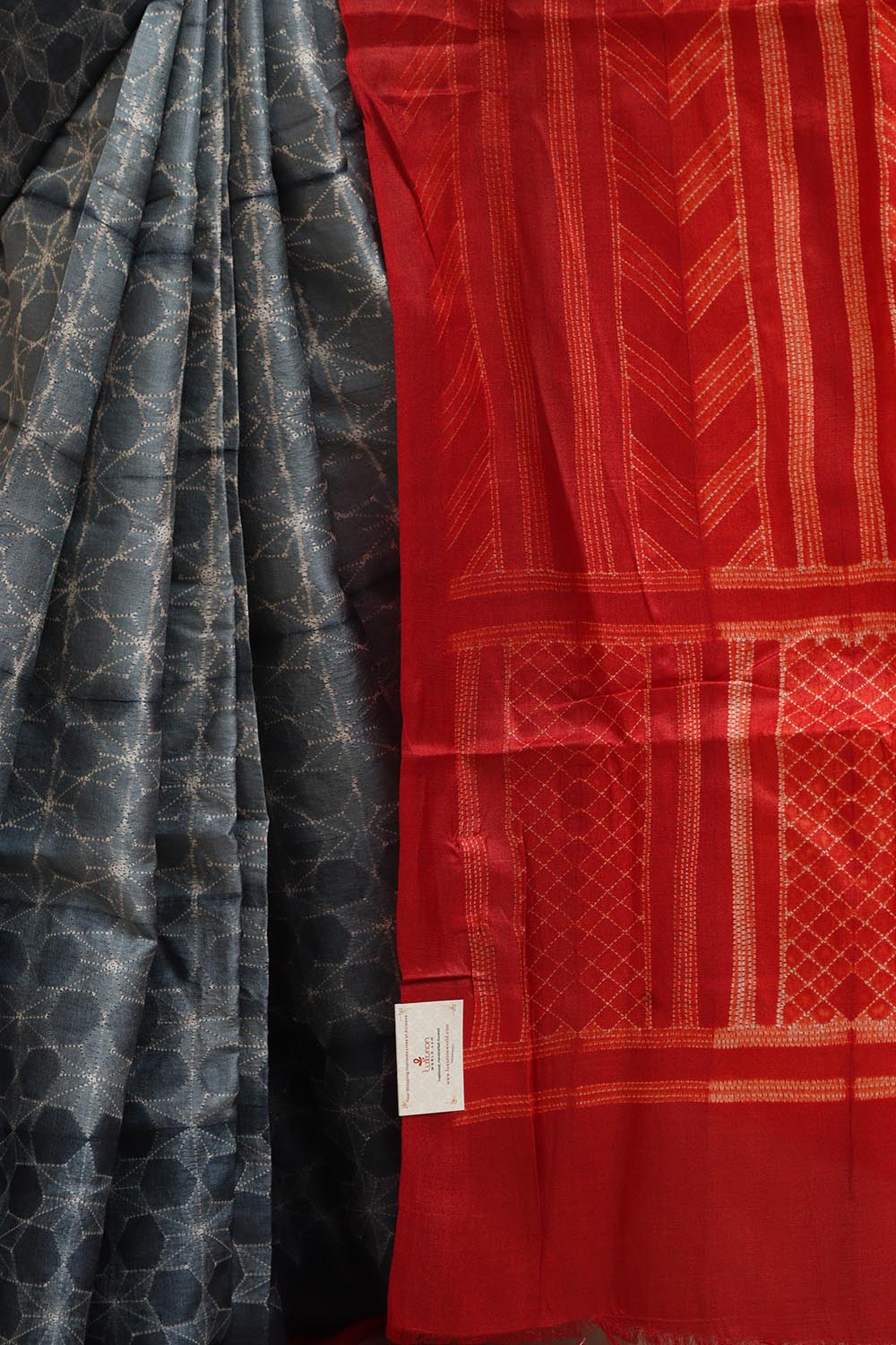 Elegant Grey Shibori Tussar Silk Saree - Luxurion World