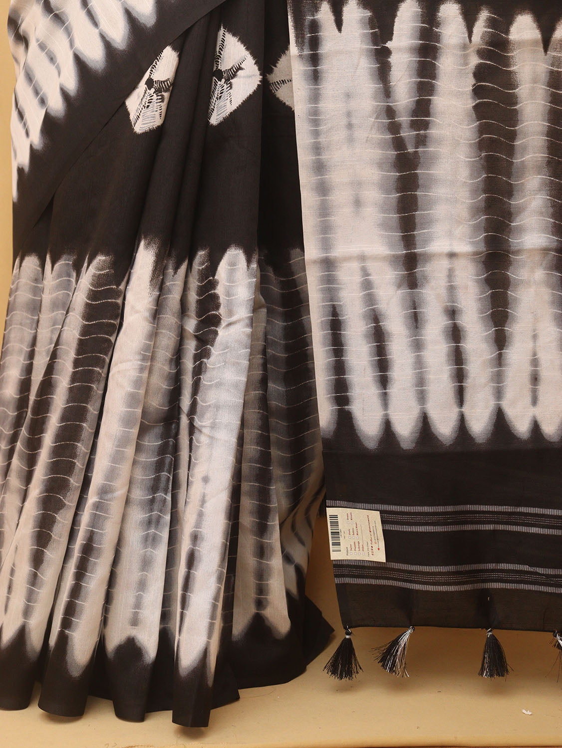 Black And White Shibori Print Semi Tussar Silk Saree - Luxurion World