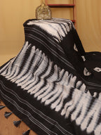 Black And White Shibori Print Semi Tussar Silk Saree - Luxurion World