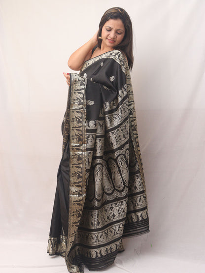 Exquisite Black Swarnachari Pure Silk Saree - Handloom Woven - Luxurion World