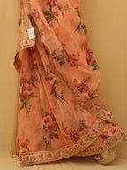 Orange Trendy Digital Printed Organza Saree - Luxurion World