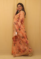 Orange Trendy Digital Printed Organza Saree - Luxurion World