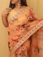Orange Trendy Digital Printed Organza Saree - Luxurion World