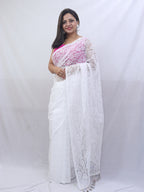 Off White Trendy Net Saree - Luxurion World