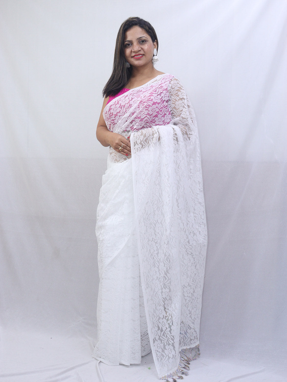 Off White Trendy Net Saree - Luxurion World