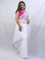Off White Trendy Net Saree - Luxurion World