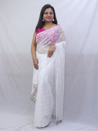 Off White Trendy Net Saree - Luxurion World