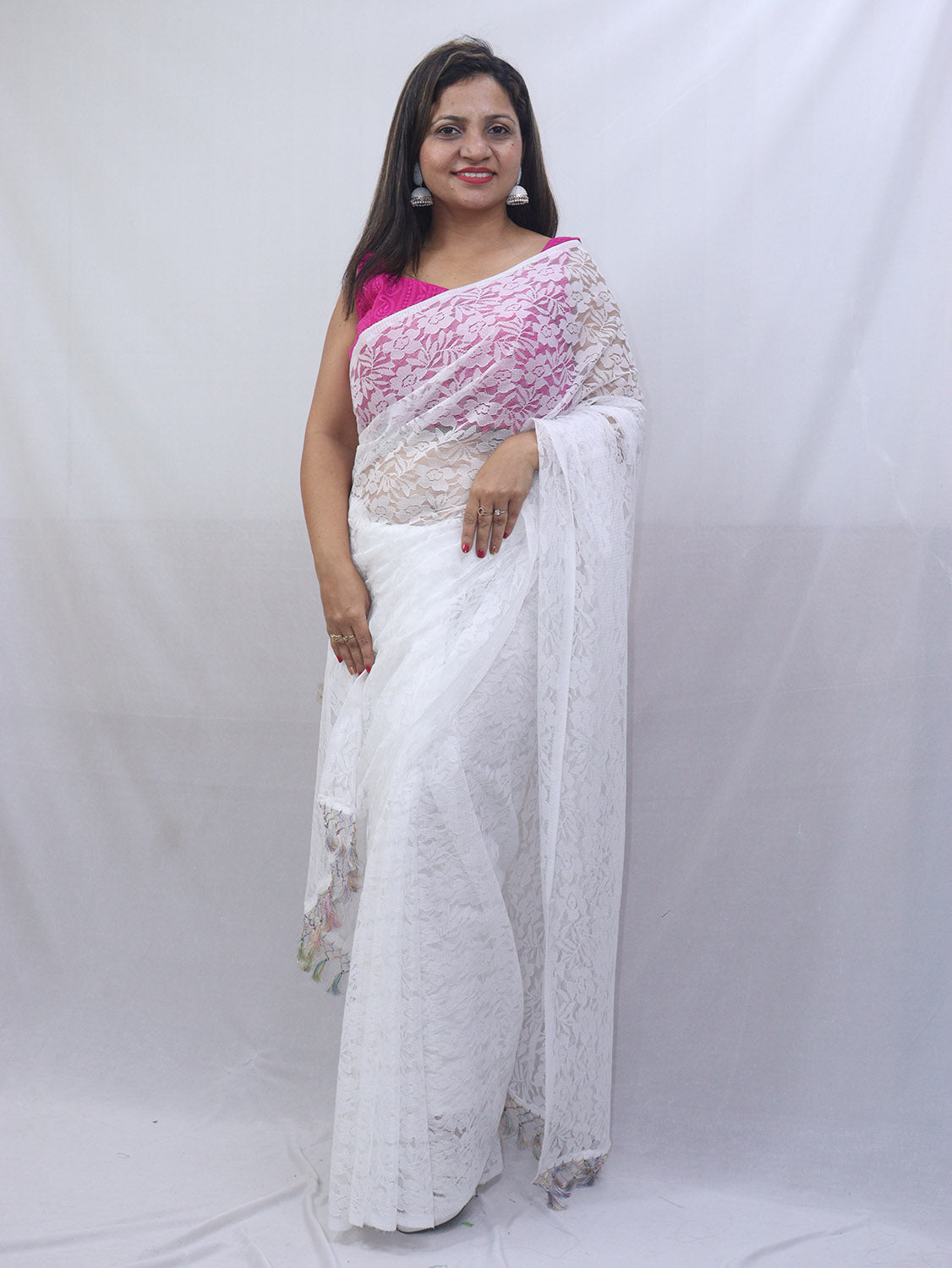 Off White Trendy Net Saree - Luxurion World