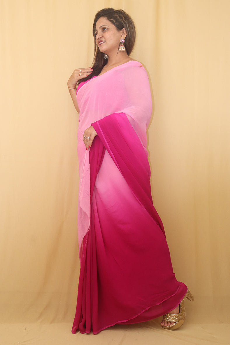 Pink Shaded Trendy Georgette Saree - Luxurion World