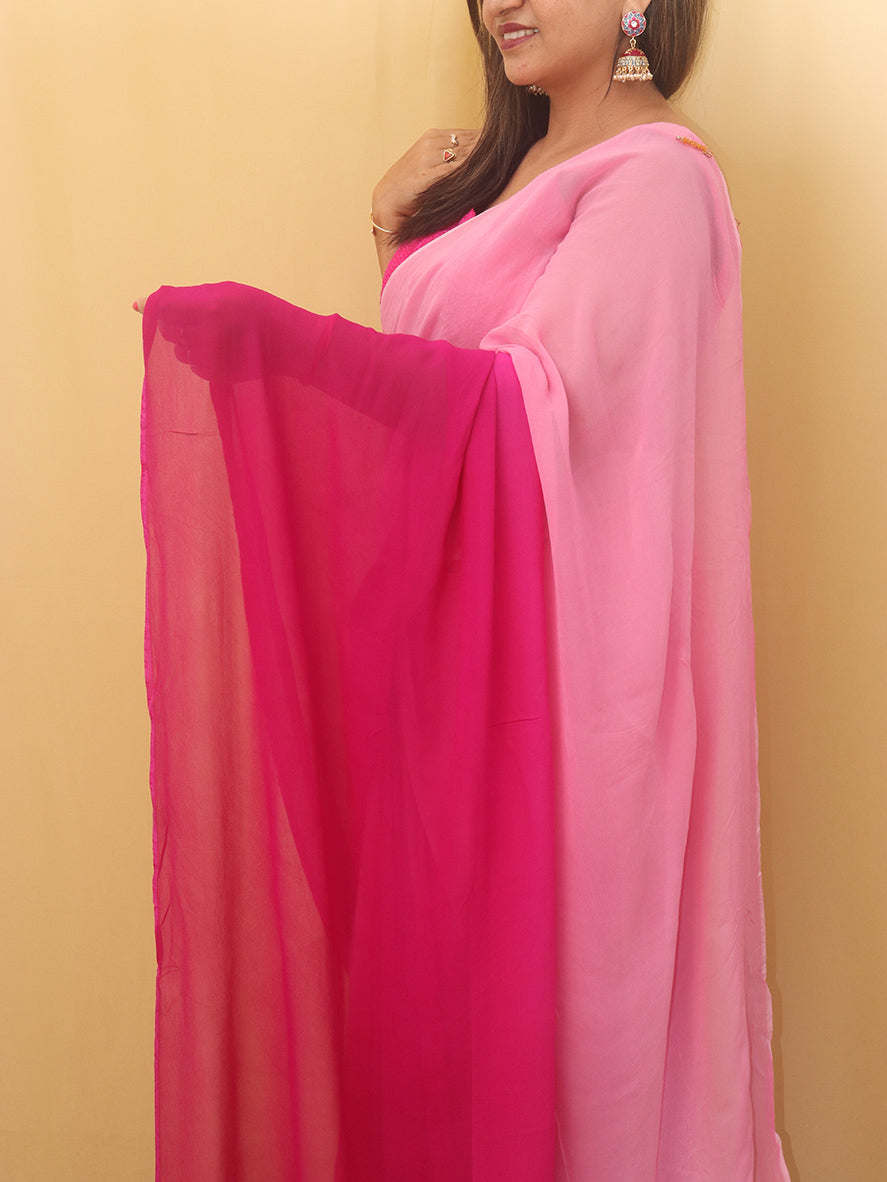 Pink Shaded Trendy Georgette Saree - Luxurion World