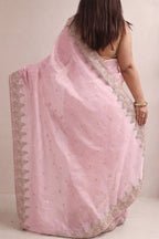 Pink Banarasi Pure Tissue Silk Booti Design Saree With Hand Zardozi Work - Luxurion World
