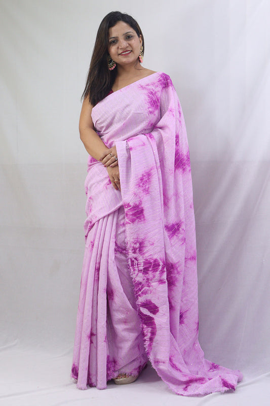 Pink Trendy Cotton Silk Tie & Dye Saree - Luxurion World