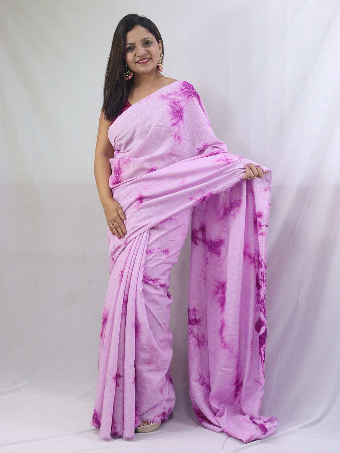 Pink Trendy Cotton Silk Tie & Dye Saree - Luxurion World
