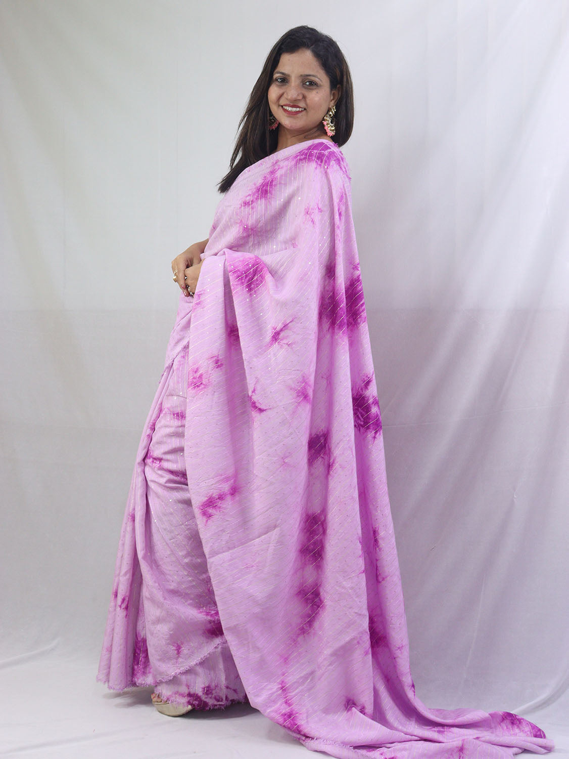 Pink Trendy Cotton Silk Tie & Dye Saree - Luxurion World