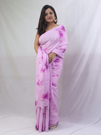 Pink Trendy Cotton Silk Tie & Dye Saree - Luxurion World