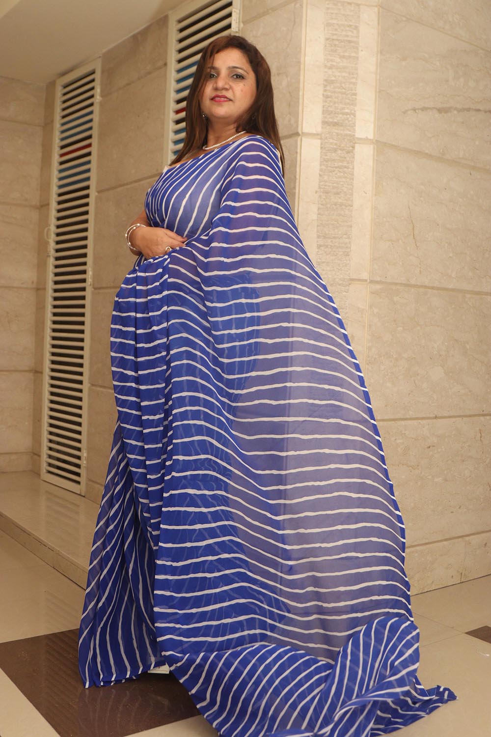 Blue Leheriya Georgette Saree - Elegant and Stylish - Luxurion World