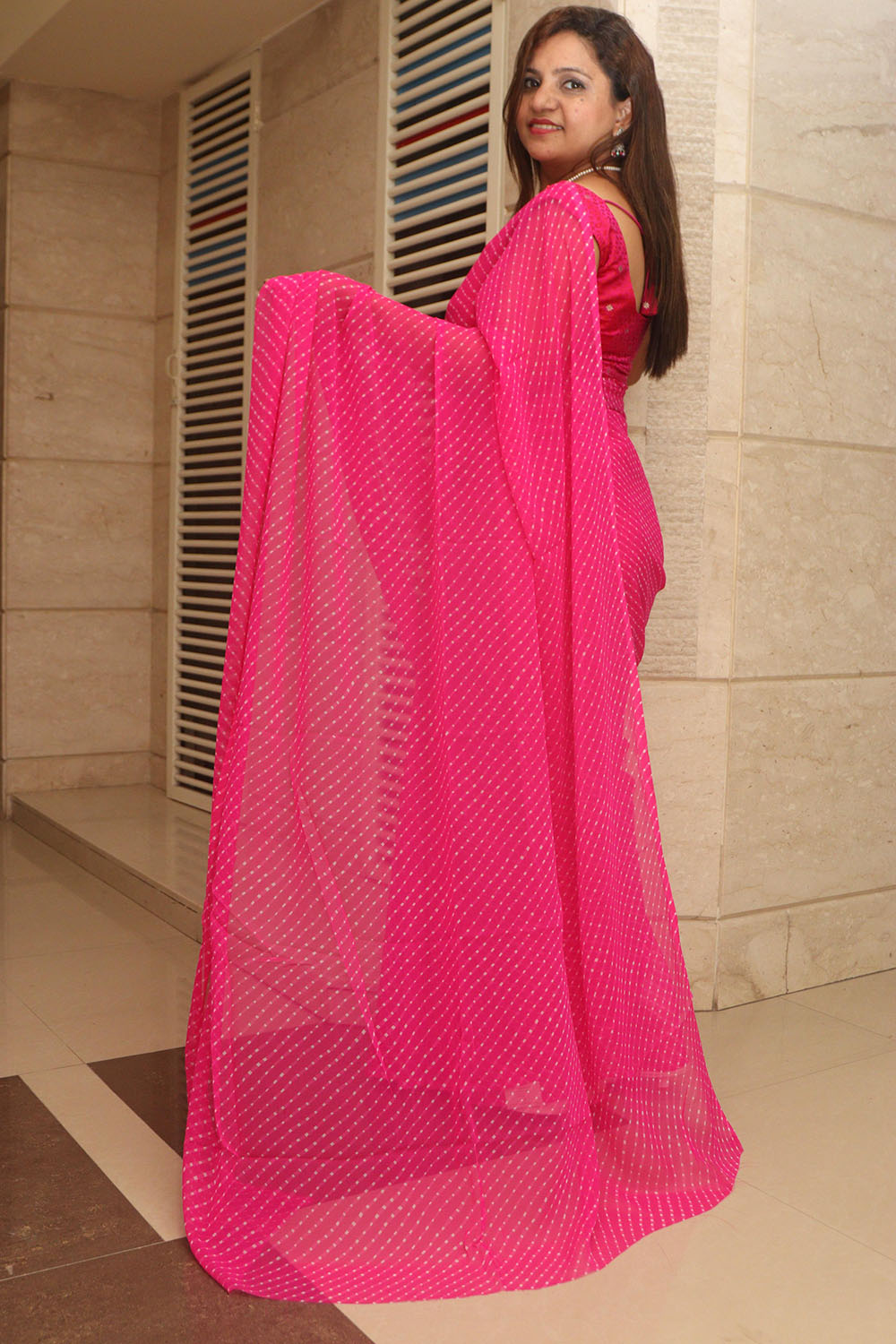 Pink Leheriya Georgette Saree: Elegant and Vibrant - Luxurion World