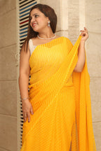 Yellow Leheriya Georgette Saree - Vibrant and Elegant - Luxurion World