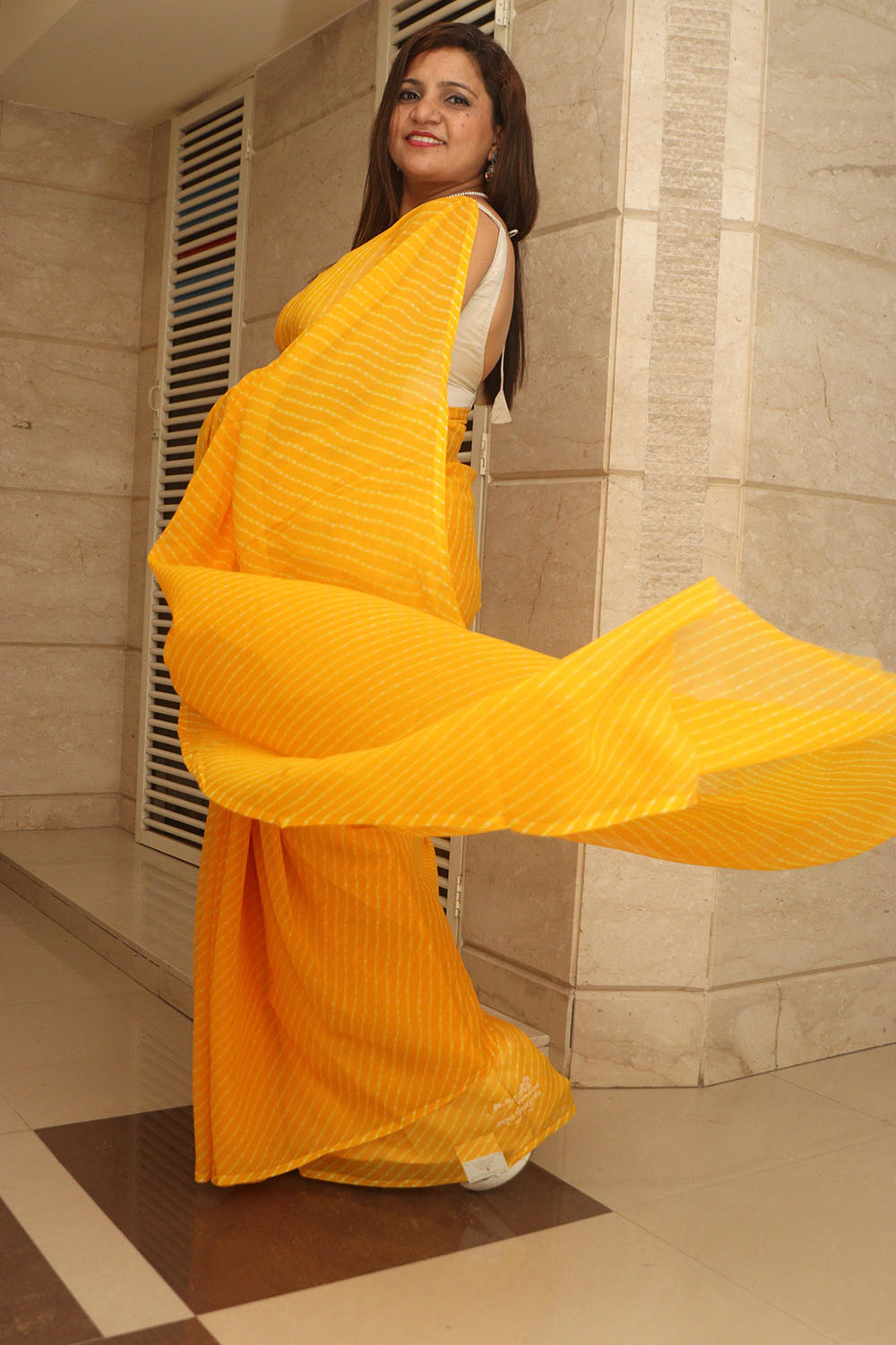 Yellow Leheriya Georgette Saree - Vibrant and Elegant - Luxurion World