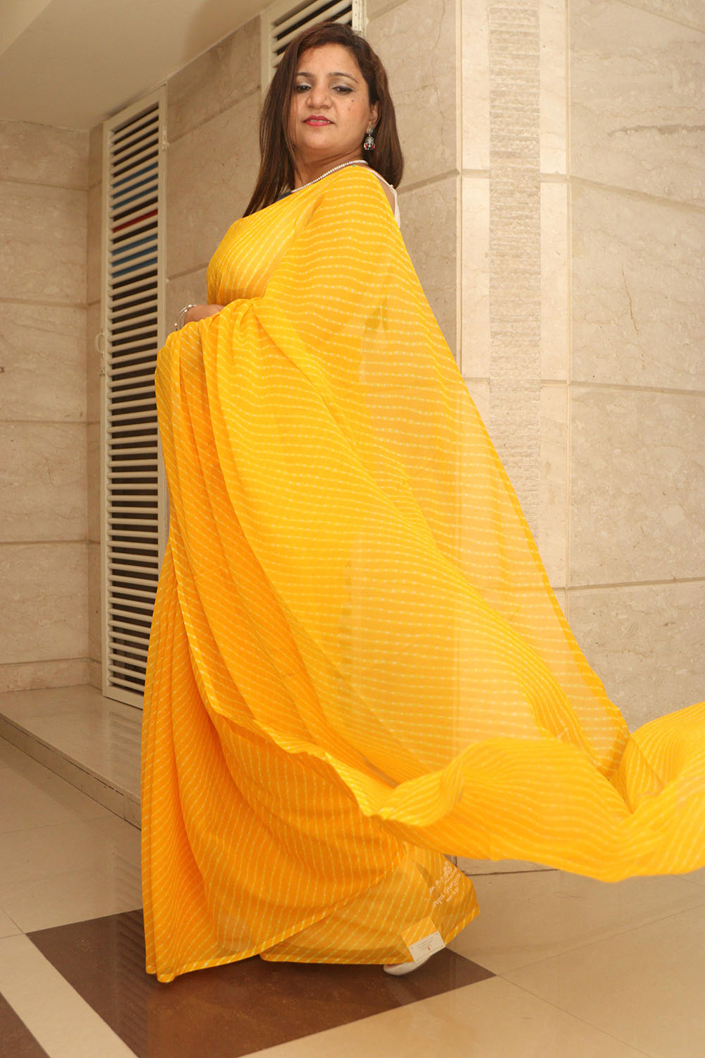 Yellow Leheriya Georgette Saree - Vibrant and Elegant - Luxurion World
