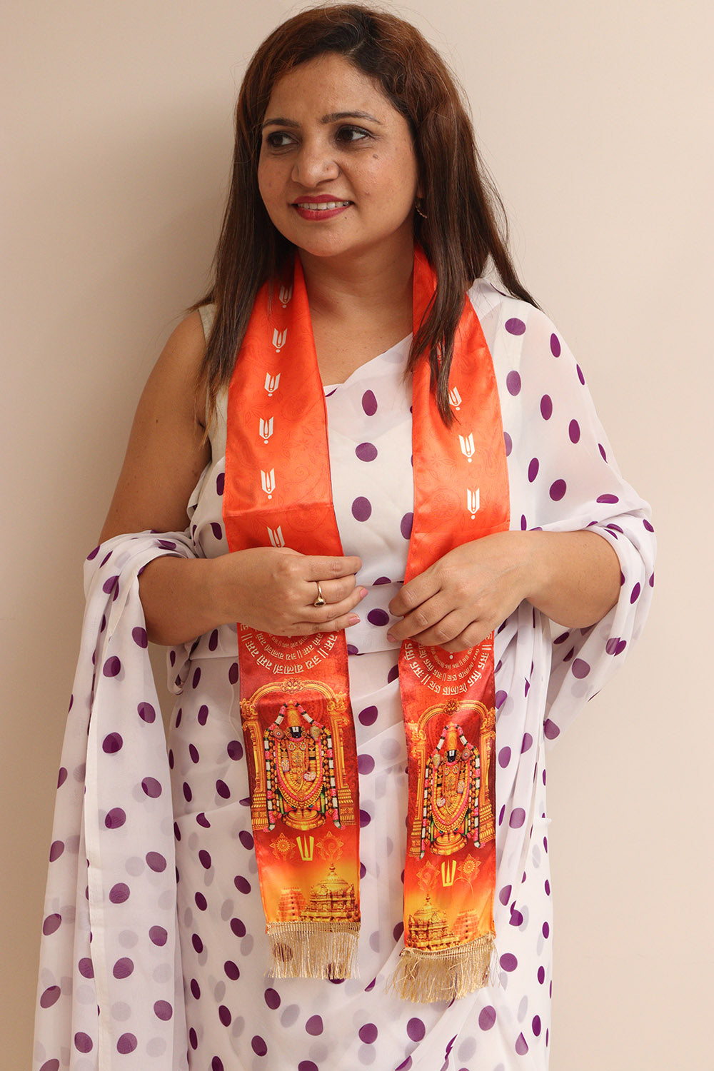 LUXURION WORLD Divine Stole/ Patka/ Khesh/ Shawl/ Dupatta – Tirupati Balaji Stoles || Satin Silk Cloth Print Unisex God Printed Scarf for Spiritual Wear ( With Handcrafted Lace ) - Luxurion World