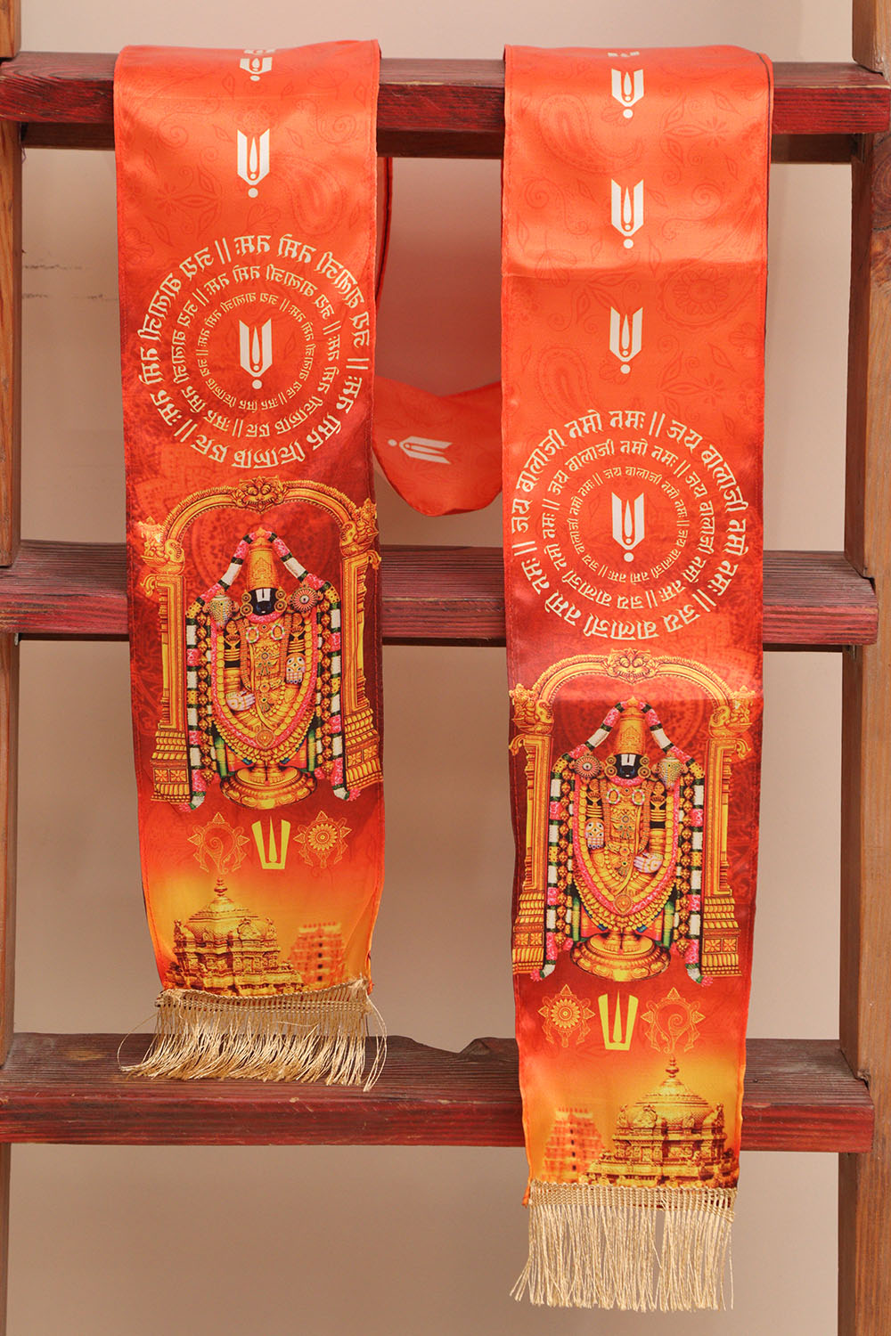 LUXURION WORLD Divine Stole/ Patka/ Khesh/ Shawl/ Dupatta – Tirupati Balaji Stoles || Satin Silk Cloth Print Unisex God Printed Scarf for Spiritual Wear ( With Handcrafted Lace ) - Luxurion World