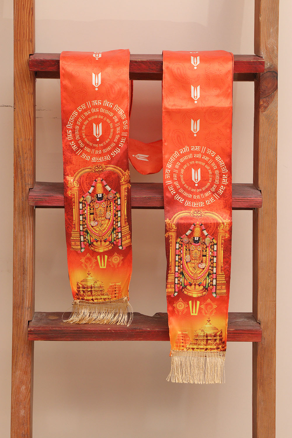 LUXURION WORLD Divine Stole/ Patka/ Khesh/ Shawl/ Dupatta – Tirupati Balaji Stoles || Satin Silk Cloth Print Unisex God Printed Scarf for Spiritual Wear ( With Handcrafted Lace ) - Luxurion World