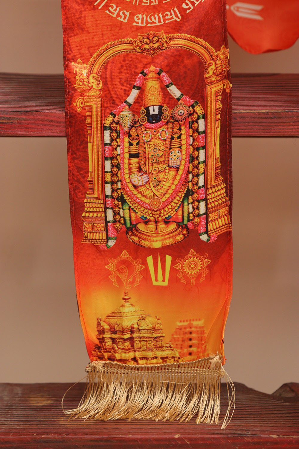 LUXURION WORLD Divine Stole/ Patka/ Khesh/ Shawl/ Dupatta – Tirupati Balaji Stoles || Satin Silk Cloth Print Unisex God Printed Scarf for Spiritual Wear ( With Handcrafted Lace ) - Luxurion World