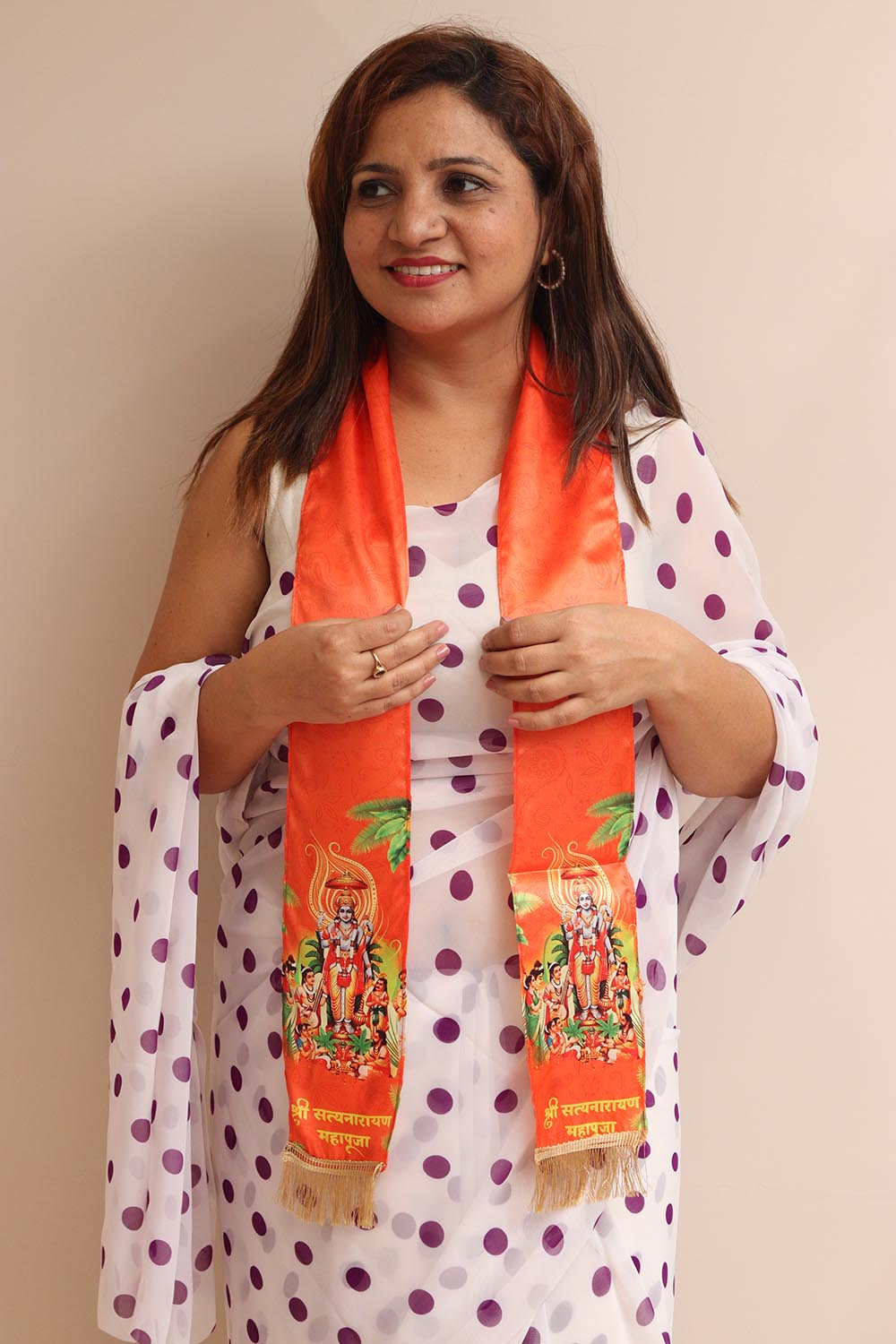 LUXURION WORLD Divine Stole/ Patka/ Khesh/ Shawl/ Dupatta – Satyanarayan Pooja Stoles || Satin Silk Cloth Print Unisex God Printed Scarf for Spiritual Wear ( With Handcrafted Lace ) - Luxurion World