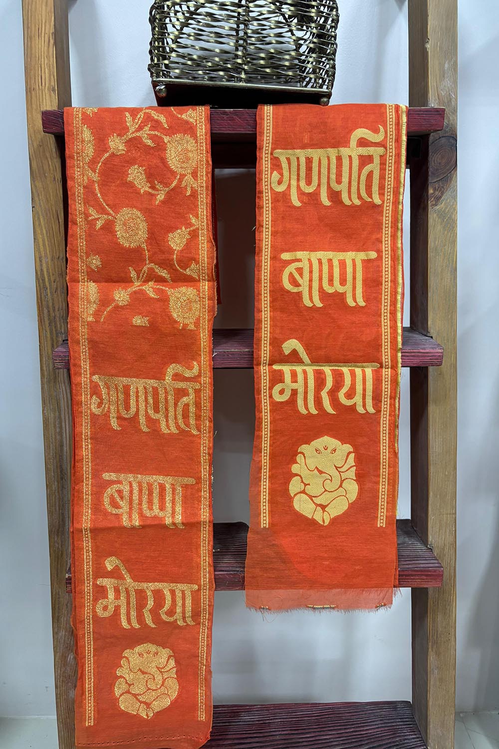 LUXURION WORLD Divine Stole/ Patka/ Khesh/ Shawl/ Dupatta – Ganpati Bappa Morya Jaal Work Stole: Shop Shakti Blessings Patka & Silk Cloth Weaved Dupatta Unisex God Printed Scarf for Spiritual Wear - Luxurion World