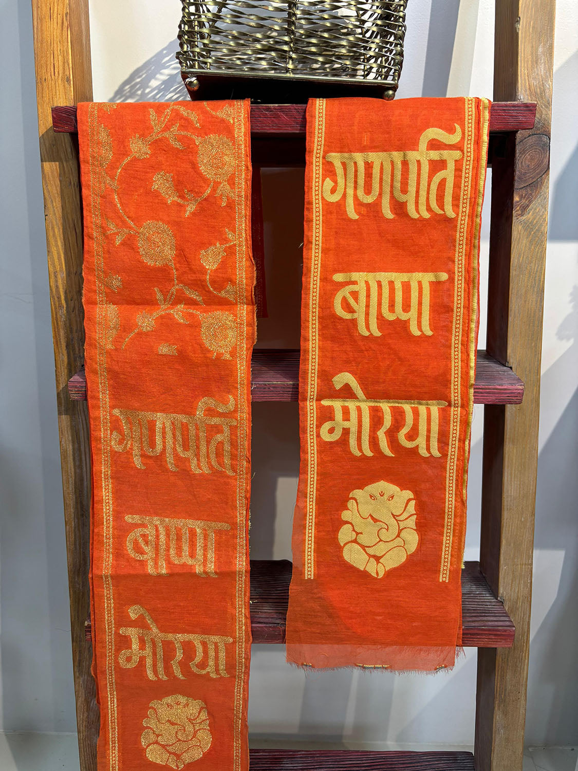 LUXURION WORLD Divine Stole/ Patka/ Khesh/ Shawl/ Dupatta – Ganpati Bappa Morya Jaal Work Stole: Shop Shakti Blessings Patka & Silk Cloth Weaved Dupatta Unisex God Printed Scarf for Spiritual Wear - Luxurion World