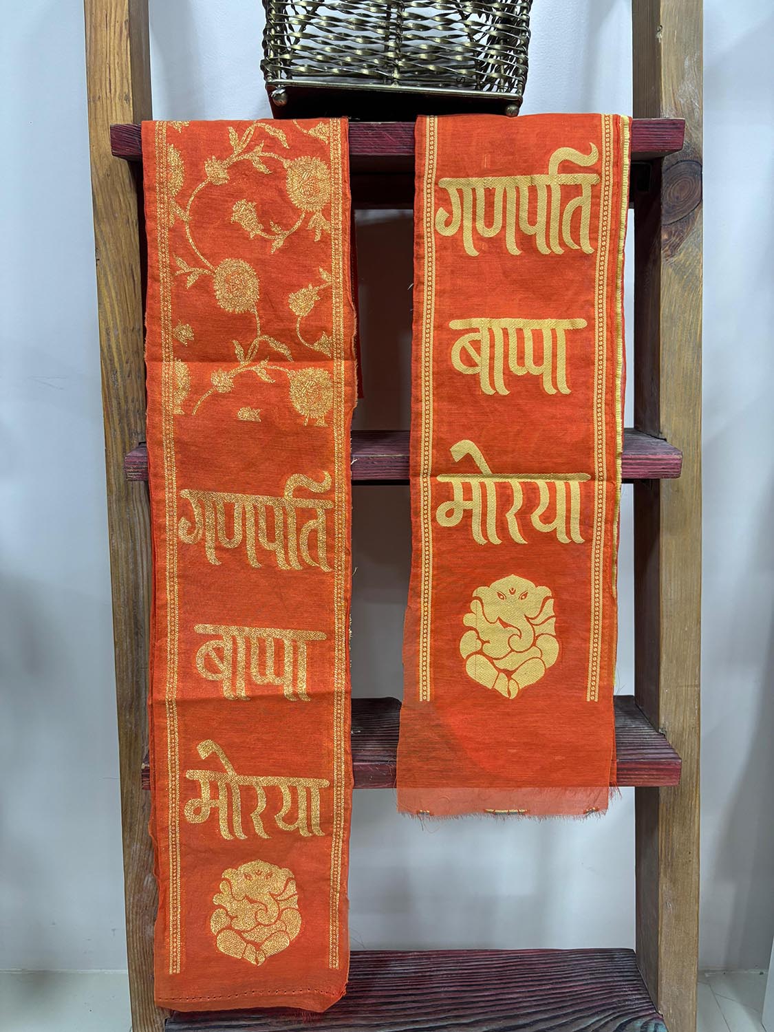 LUXURION WORLD Divine Stole/ Patka/ Khesh/ Shawl/ Dupatta – Ganpati Bappa Morya Jaal Work Stole: Shop Shakti Blessings Patka & Silk Cloth Weaved Dupatta Unisex God Printed Scarf for Spiritual Wear - Luxurion World