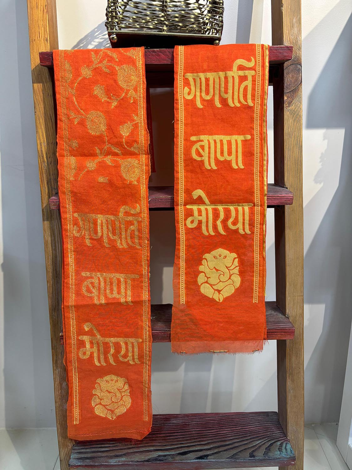 LUXURION WORLD Divine Stole/ Patka/ Khesh/ Shawl/ Dupatta – Ganpati Bappa Morya Jaal Work Stole: Shop Shakti Blessings Patka & Silk Cloth Weaved Dupatta Unisex God Printed Scarf for Spiritual Wear - Luxurion World