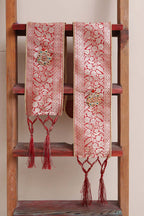 Luxurion World Customised Royal Swagat Stole ,Khesh, Patka, Gamcha, Dupatta – Elegant and Luxurious Red Banarasi Silk Stole With a Beautifully Matching Tassel & Brooch for Welcoming Guests at Weddings, Anniversaries or Grand Celebratory Occasions - Luxurion World