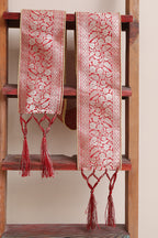 Luxurion World Customised Royal Swagat Stole ,Khesh, Patka, Gamcha, Dupatta – Elegant and Luxurious Red Banarasi Silk Stole With a Beautifully Matching Tassel & Brooch for Welcoming Guests at Weddings, Anniversaries or Grand Celebratory Occasions - Luxurion World