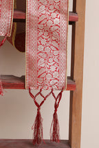 Luxurion World Customised Royal Swagat Stole ,Khesh, Patka, Gamcha, Dupatta – Elegant and Luxurious Red Banarasi Silk Stole With a Beautifully Matching Tassel & Brooch for Welcoming Guests at Weddings, Anniversaries or Grand Celebratory Occasions - Luxurion World