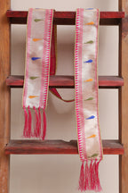 Luxurion World Customised Royal Swagat Stole/Dupatta – Elegant and Luxurious Pink Paithani Silk Muniya Border Stole With a Beautifully Matching Tassel & Brooch for Welcoming Guests at Weddings, Anniversaries or Grand Celebratory Occasions - Luxurion World