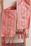 Luxurion World Customised Royal Swagat Stole/Dupatta – Elegant and Luxurious Red Banarasi Silk Stole With a Beautifully Matching Tassel & Brooch for Welcoming Guests at Weddings, Anniversaries or Grand Celebratory Occasions - Luxurion World